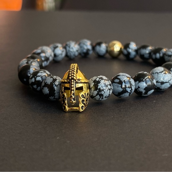 Snowflake Obsidian Bracelet With Gold Charm - Picture 4 of 5